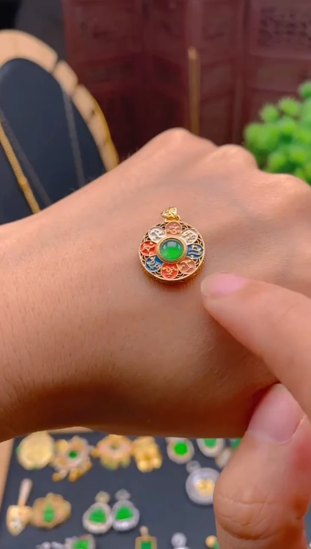 吊坠(不含链)银S925镶嵌翡翠吊坠