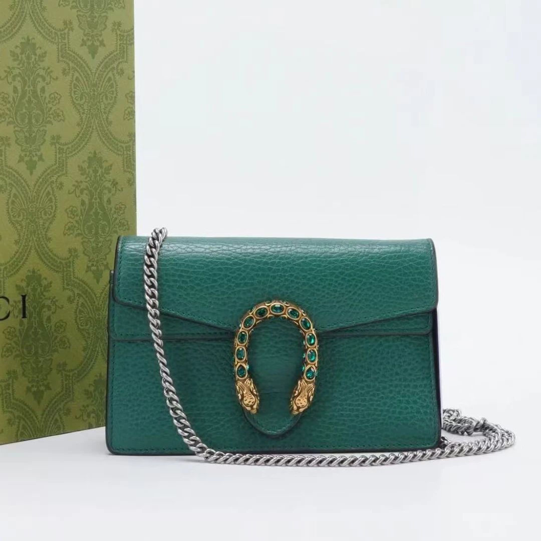 95新 GUCCI/古驰 祖母绿钻扣酒神mini链条包