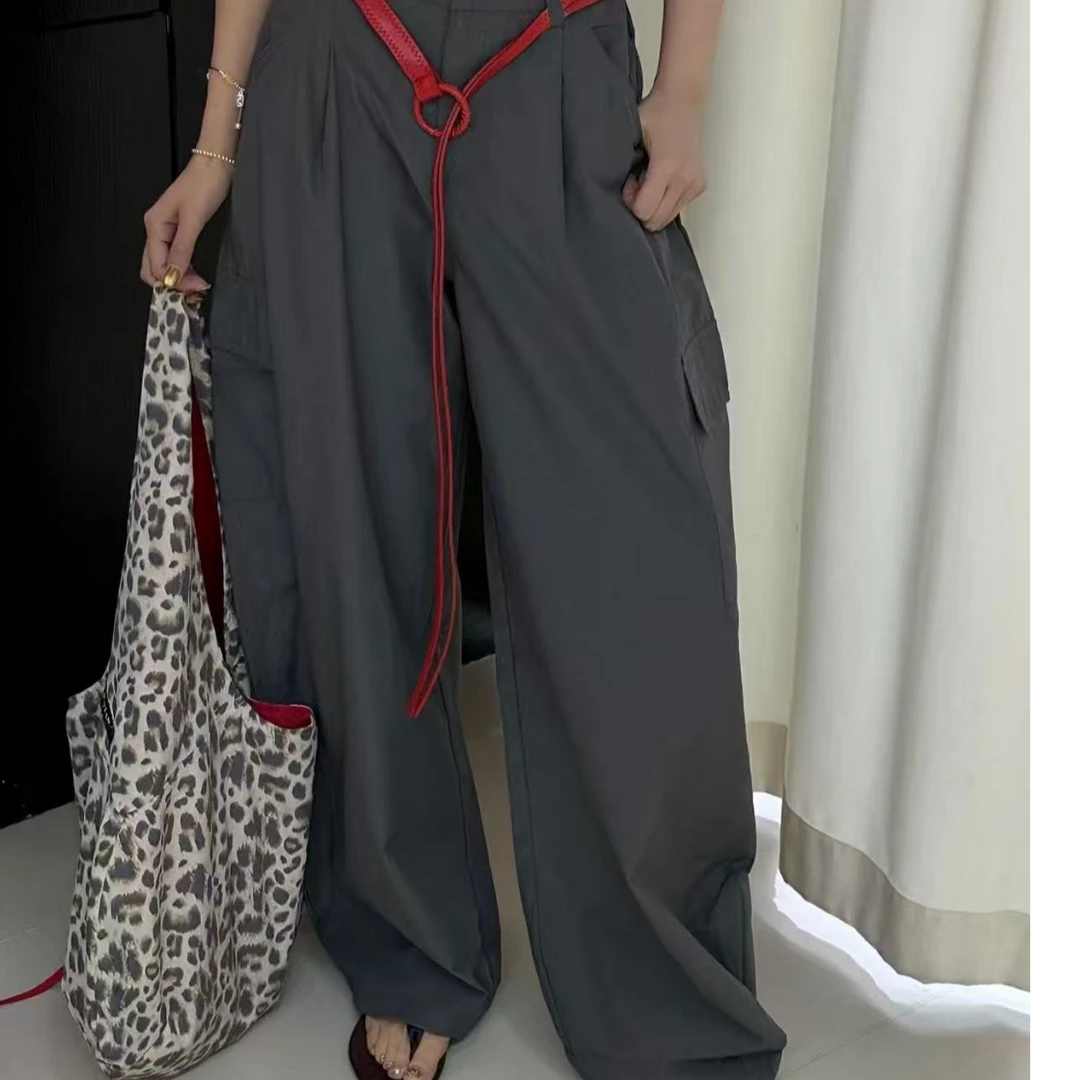 阿丹家    阔腿裤工装裤夏季高腰百搭休闲裤宽松女士20250608