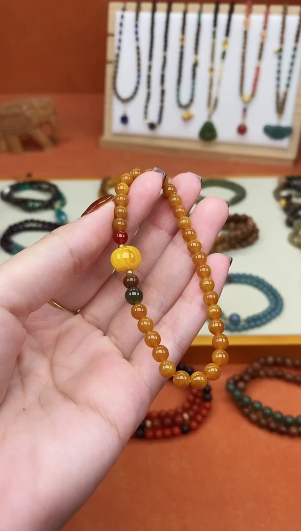 手链蜜蜡未镶嵌单圈蜜蜡05和田玛瑙手串