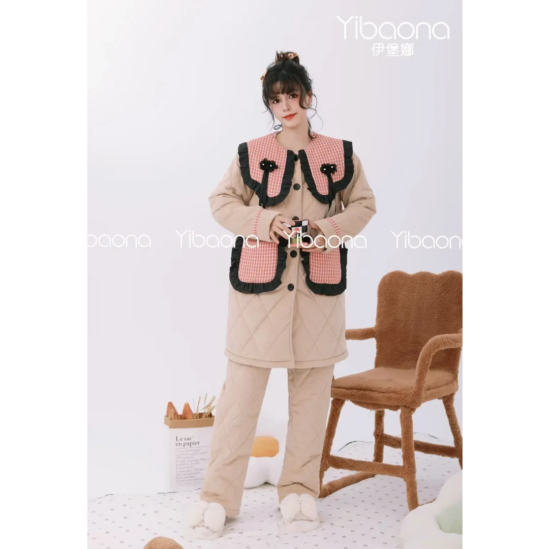 85-女士田园风系列冬季加厚三层夹棉棉服套装