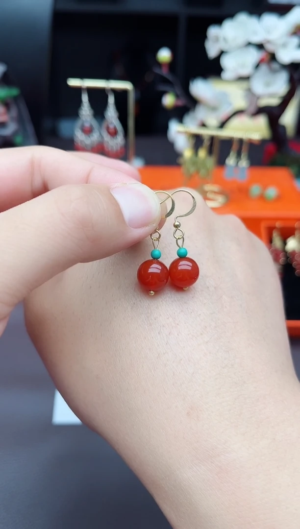 玛瑙/玉髓耳饰银S925镶嵌424000