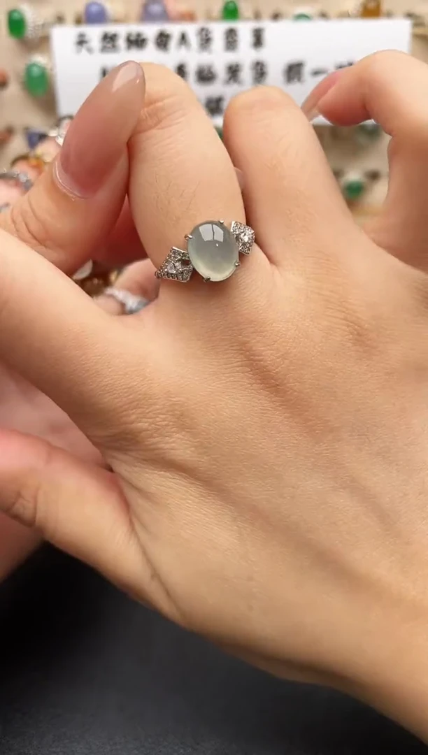 银S925镶嵌戒指翡翠一物一证一礼盒