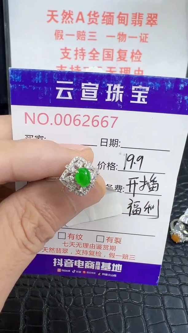 银S925镶嵌戒指翡翠J*2667