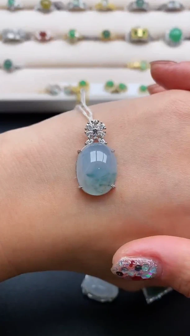 银S925镶嵌戒指翡翠天然缅甸A货翡翠22  6-