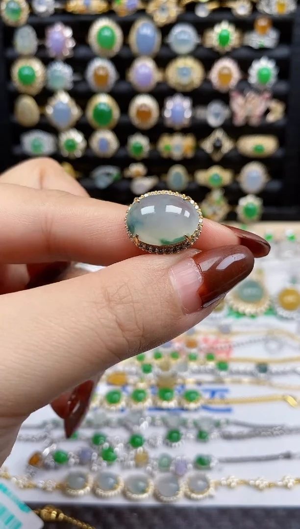 银S925镶嵌戒指翡翠8482