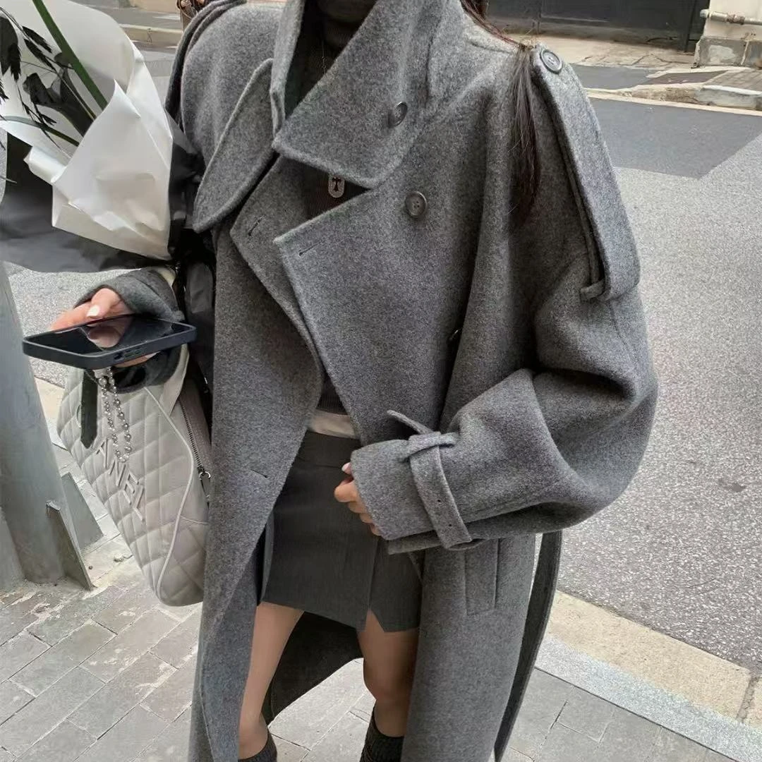 2823遇见西雅图~英伦风斗篷长款双面羊毛大衣