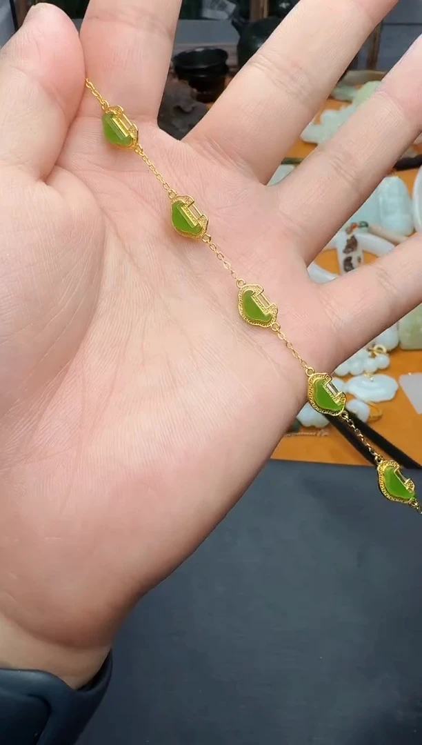 手链银S925镶嵌和田玉如意锁手链01