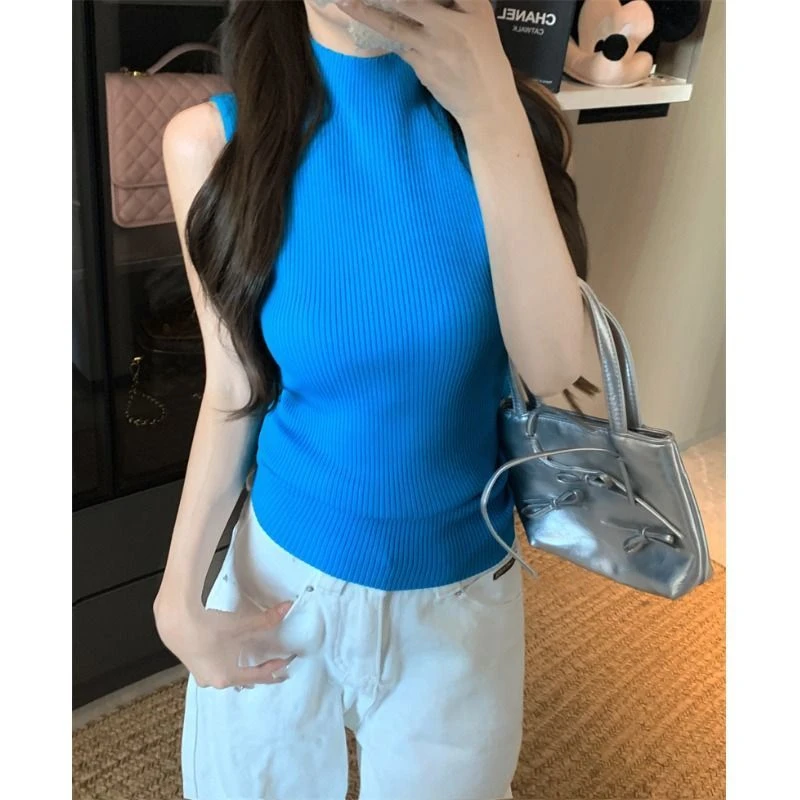 实物太美！不能错过！气质半高领针织背心女夏季慵懒风百搭显瘦上衣