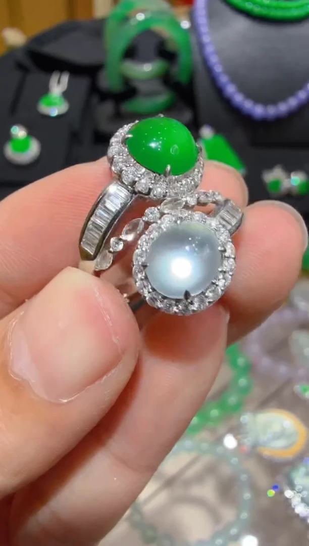 18K金镶嵌戒指翡翠多样性团购发一件