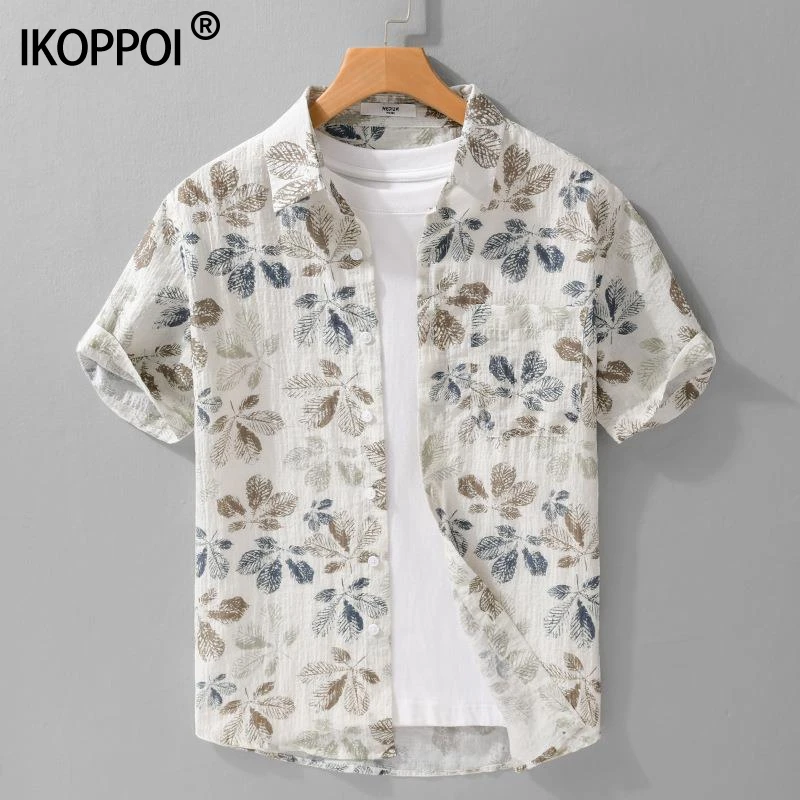 高端夏季印花短袖薄衬衫男士潮流休闲宽松青年百搭抗皱上衣冰丝滑