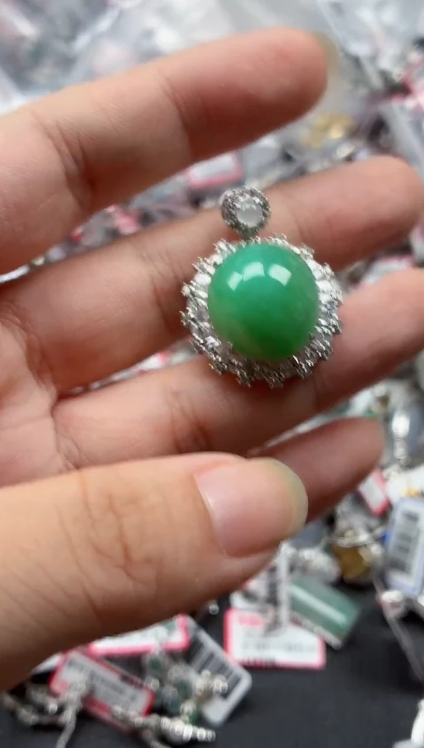 银S925镶嵌戒指翡翠天然A货缅甸翡翠