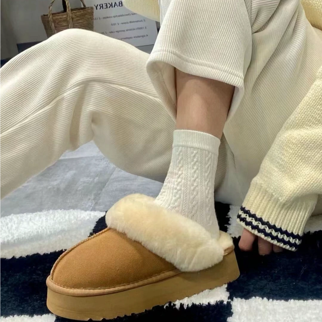 桑坡雪地靴_皮毛一体星拖厚底秋冬雪地靴真毛2024新款加厚冬季