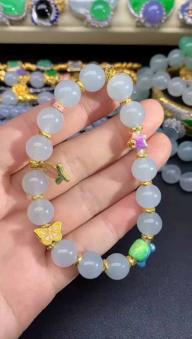 足金镶嵌手串翡翠250-雪姐翡翠天天见