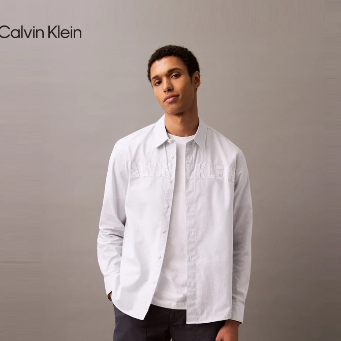 CK Jeans25春夏男士休闲通勤牛津纺条纹刺绣长袖衬衫4RB119G