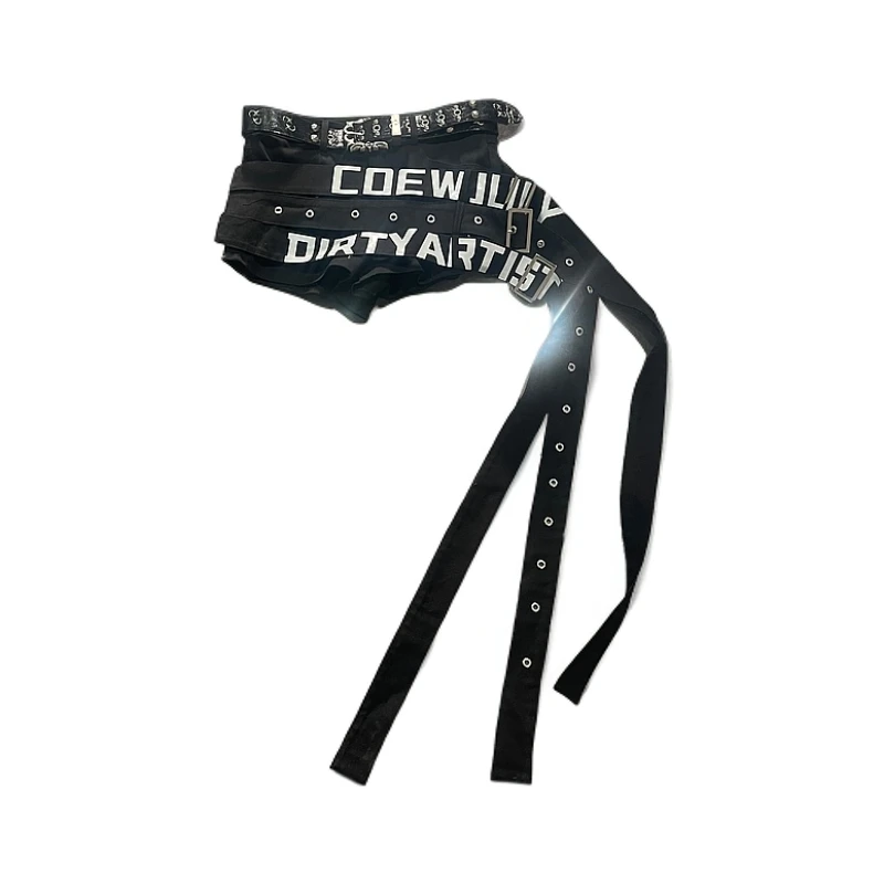 Coew july 原创设计 层次logo多腰带短裤 280