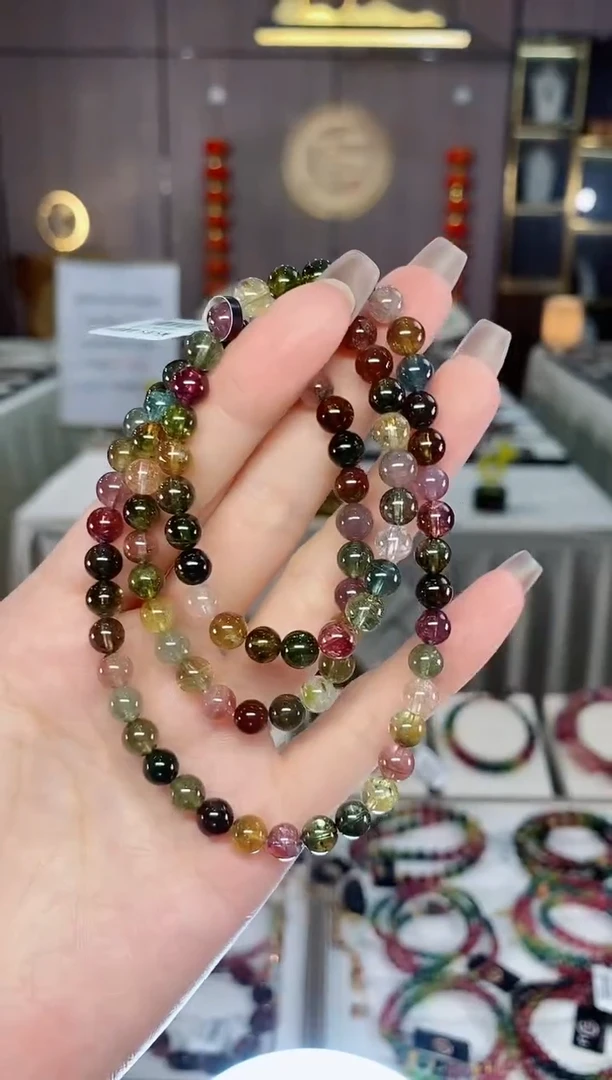 老矿碧玺色标多宝透体三圈手串6mm+未镶嵌碧玺dan多样性发货一条