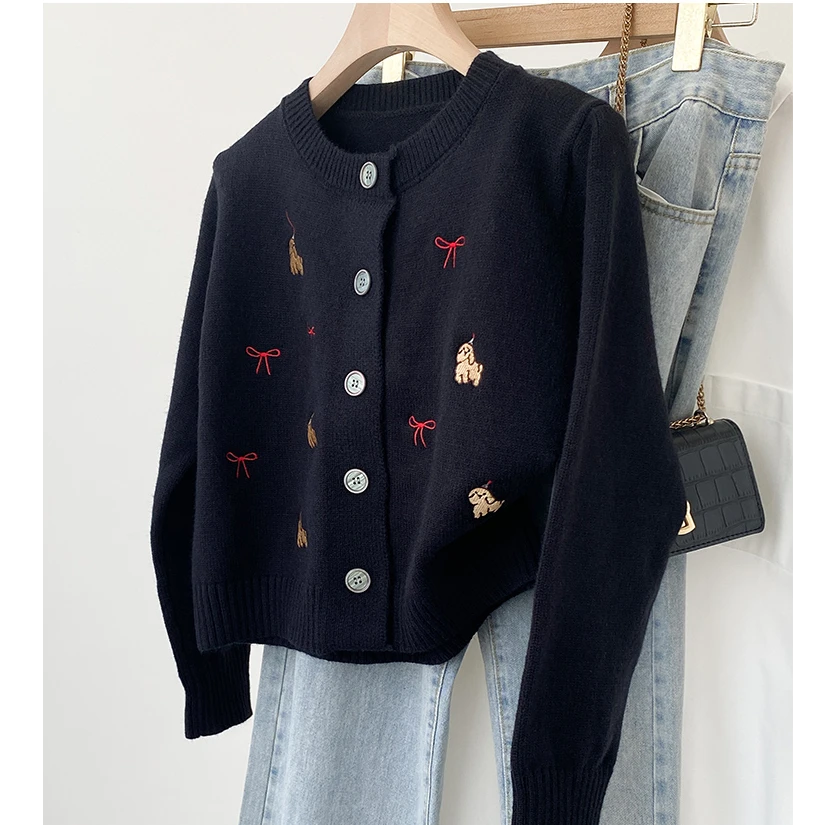 重工刺绣针织开衫长袖短外套女2025年冬季新款流行修身潮上衣