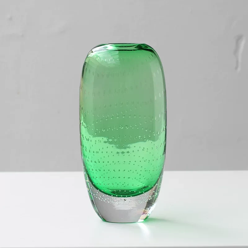 Q807 轻奢简约绿色气泡琉璃花瓶水养鲜花桌面装饰摆件