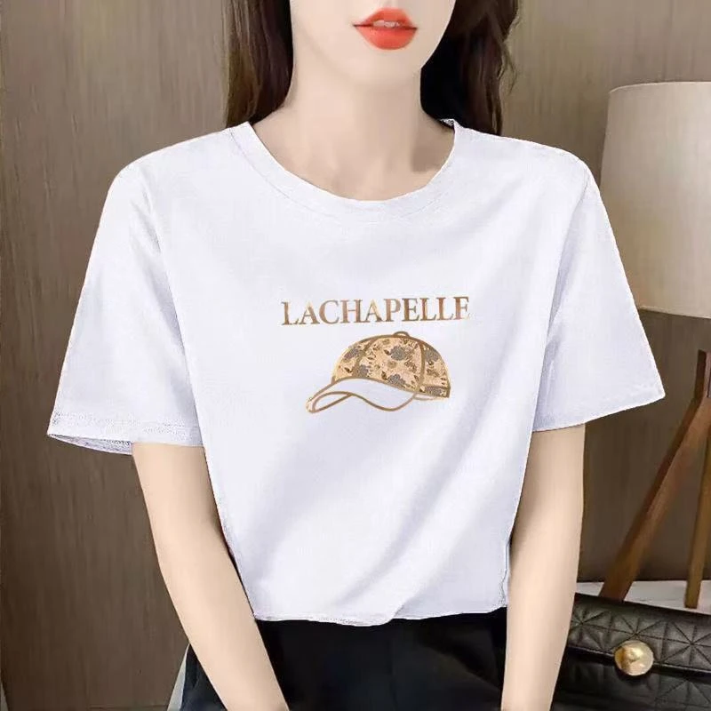 2025新款百搭圆领夏季半袖T恤显瘦女款时尚简约印花--时尚潮流