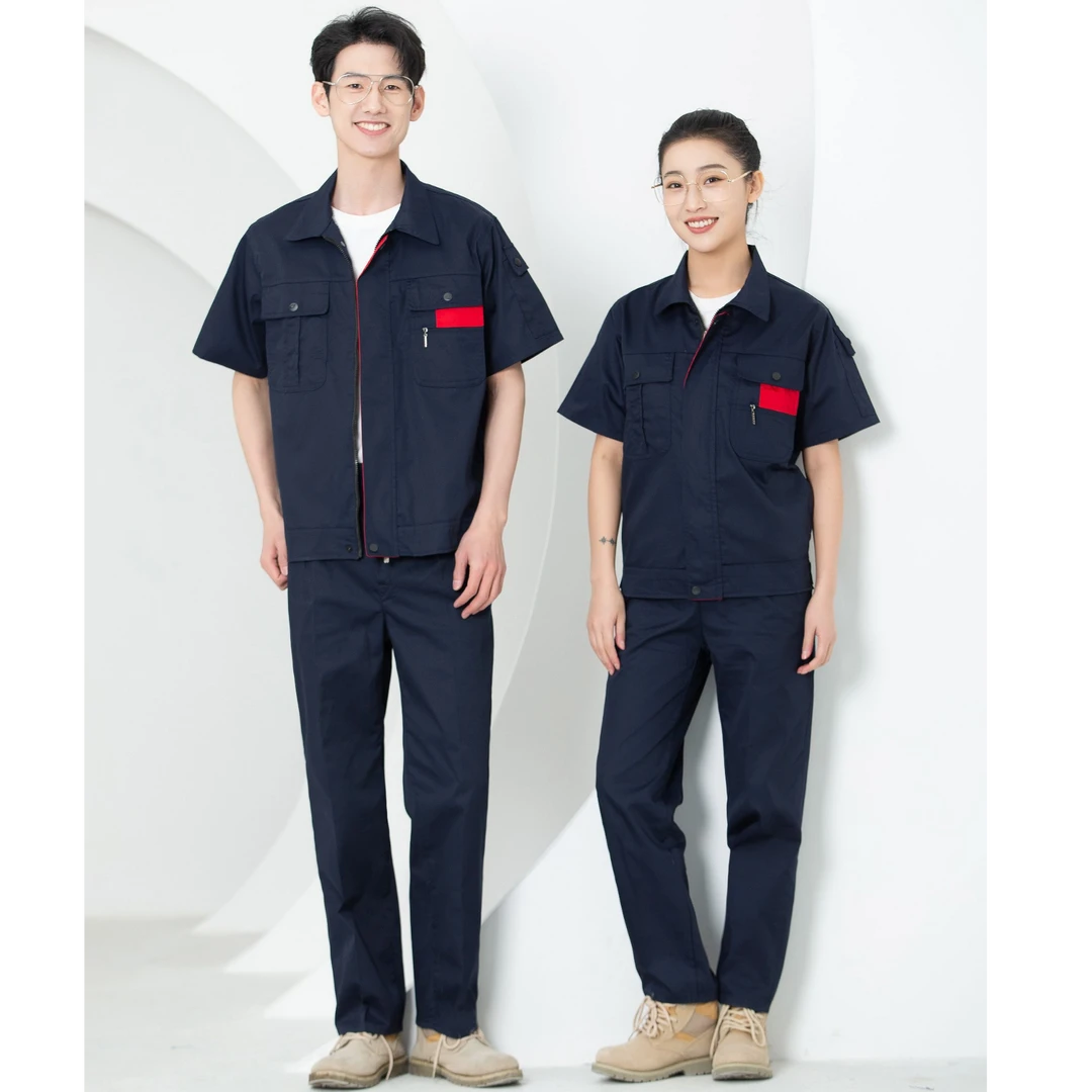 夏季透气工作服套装男汽修车间劳保耐穿工厂上衣耐穿耐磨劳保服