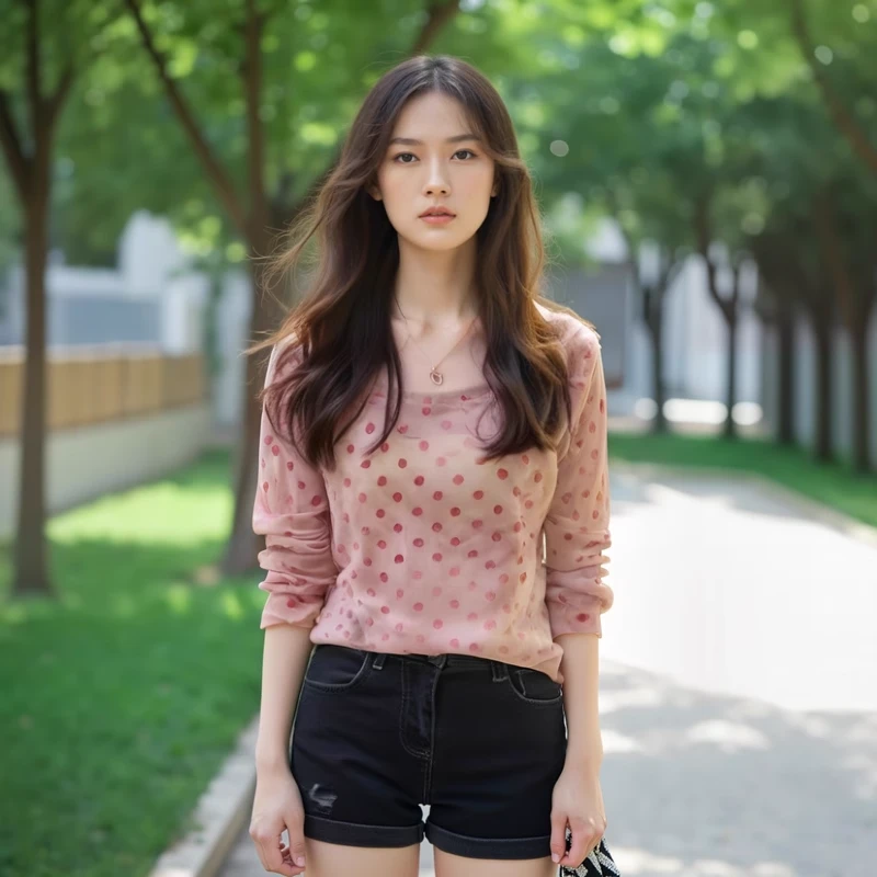 洋气微透设计感时尚波点小衫修身显瘦凉感长袖上衣LK2501778