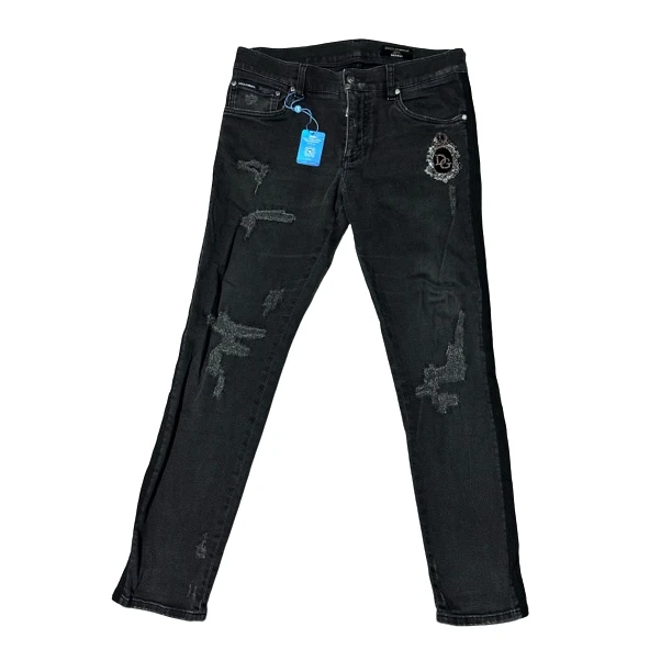 95新 maje DG水洗黑皇冠做旧牛仔裤42716