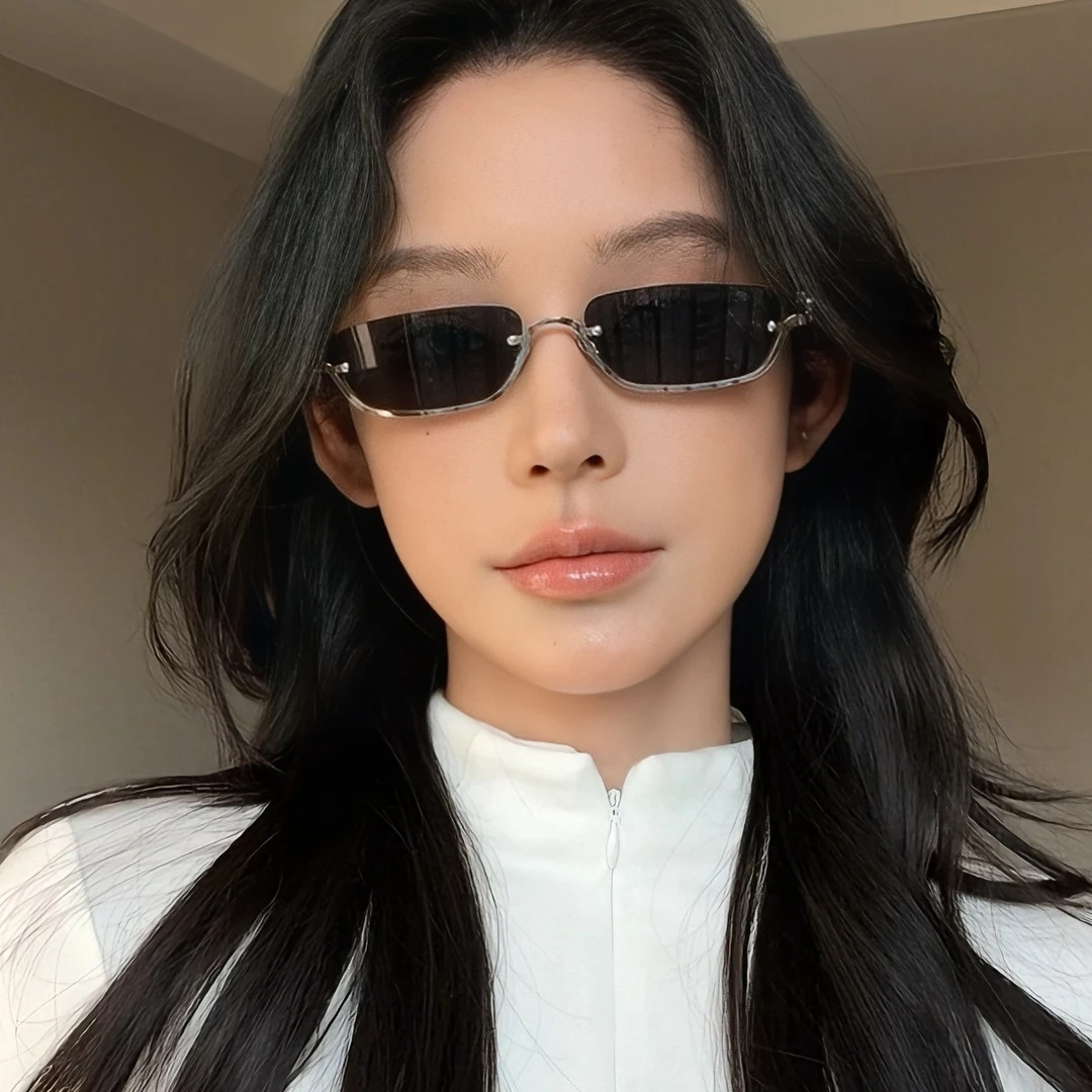 GENIUS MAIDEN高级感老钱金边窄框墨镜女欧美时髦凹造型太阳眼镜