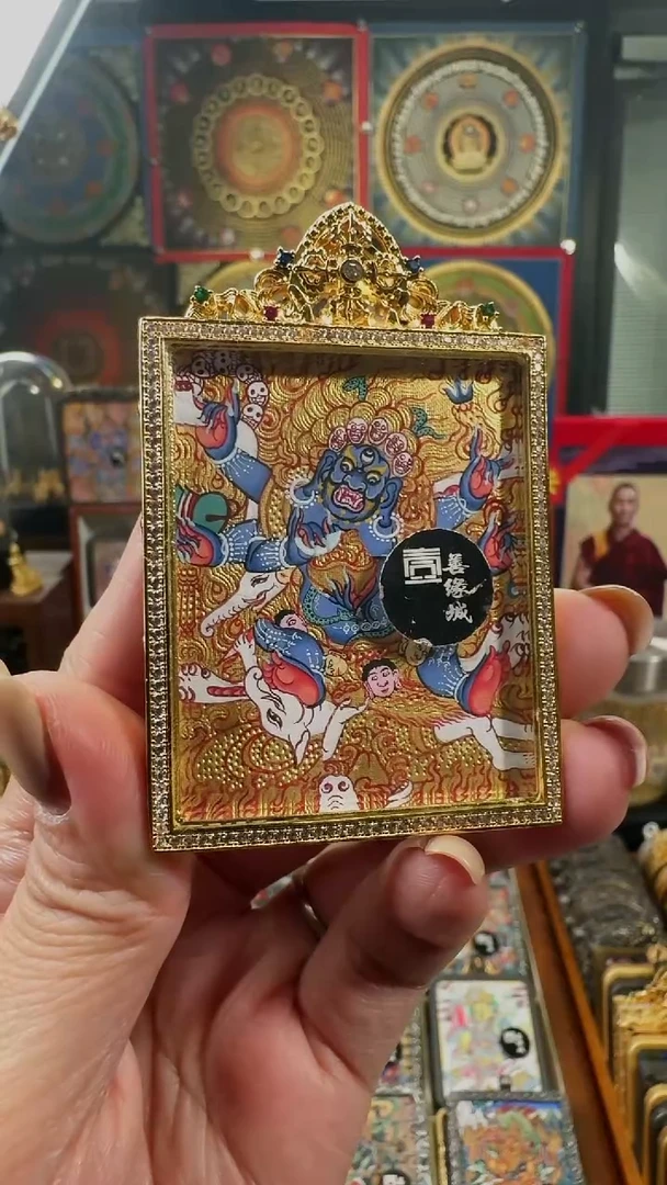 吊坠壹善缘城手绘唐卡六臂大黑天