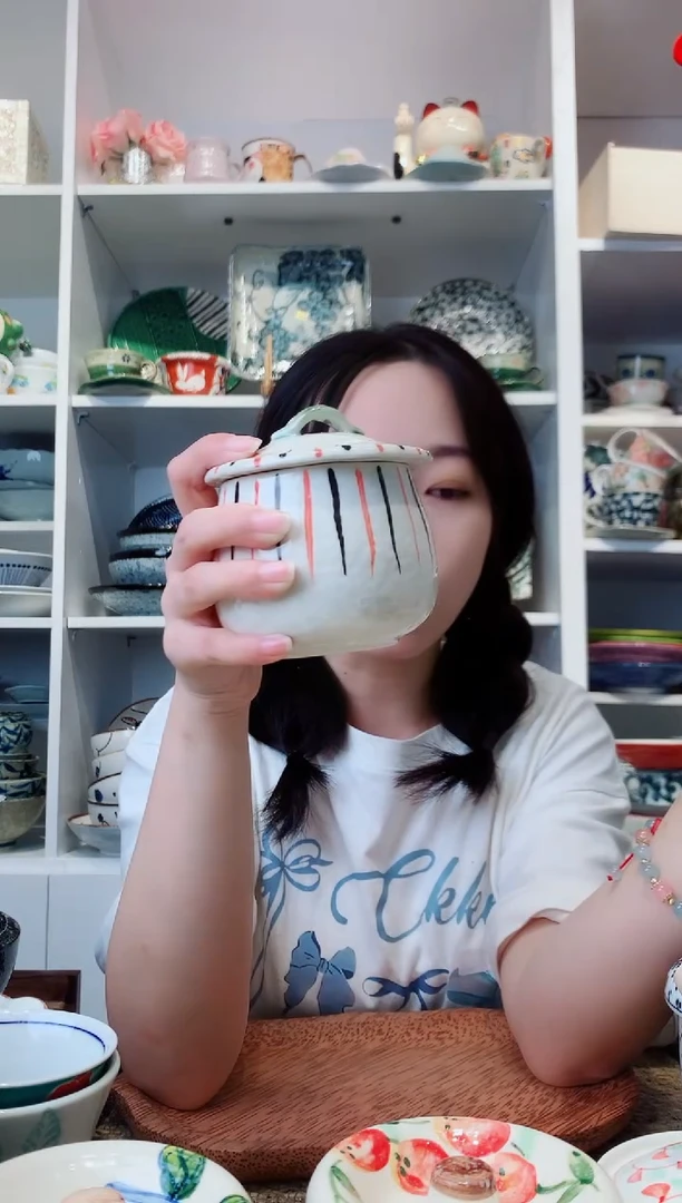 陶瓷【孤品】波佐见烧二彩十草炖盅