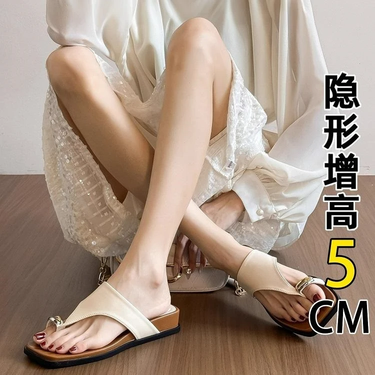 SIJIERUI法式套趾厚底人字拖女2025年夏季新款百搭坡跟凉拖鞋外穿
