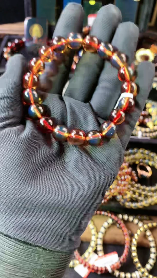 【闪购商品】琥珀珠宝奇石未镶嵌10MM馆藏毕业级别红蓝手串