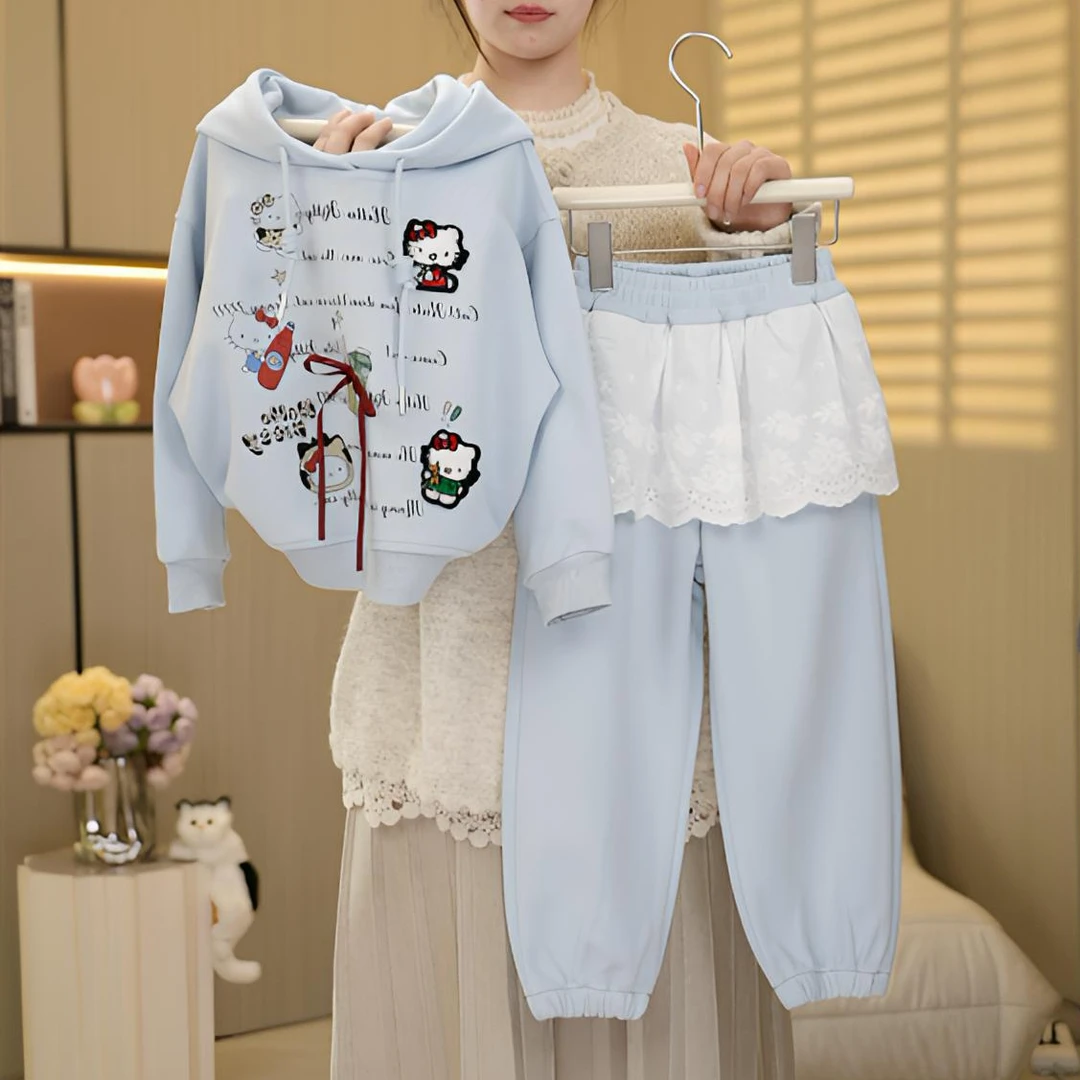 女童卡通连帽卫衣套装春秋2025新款小公主韩版洋气时髦卫裤两件套
