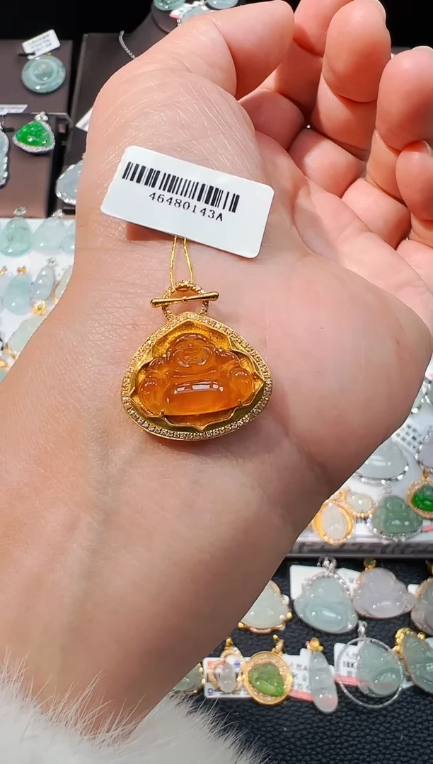 吊坠(不含链)18K金镶嵌翡翠佛公吊坠143A