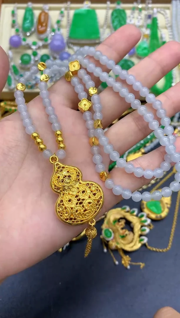 颈饰足金镶嵌翡翠371-中国好珍宝