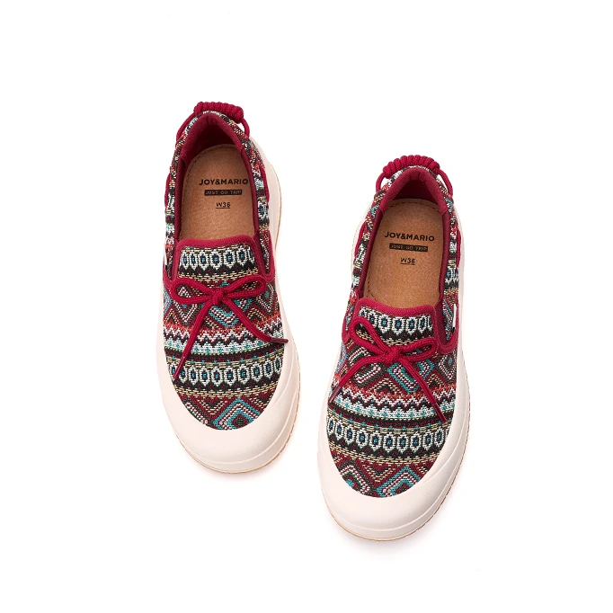 J&M/快乐玛丽休闲鞋女春季一脚蹬老花民族风百搭布鞋乐福鞋87707W