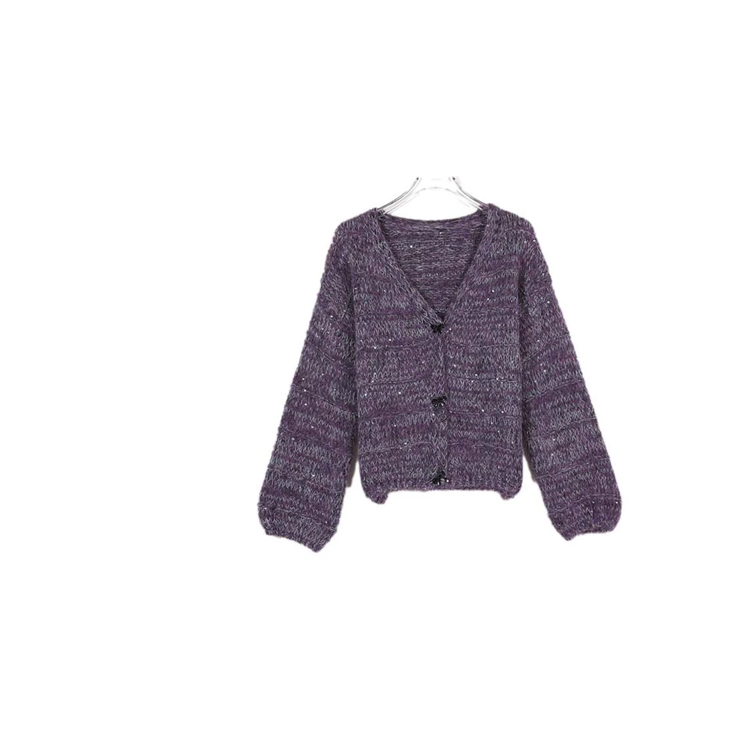 2025蝴蝶结扣毛绒开衫