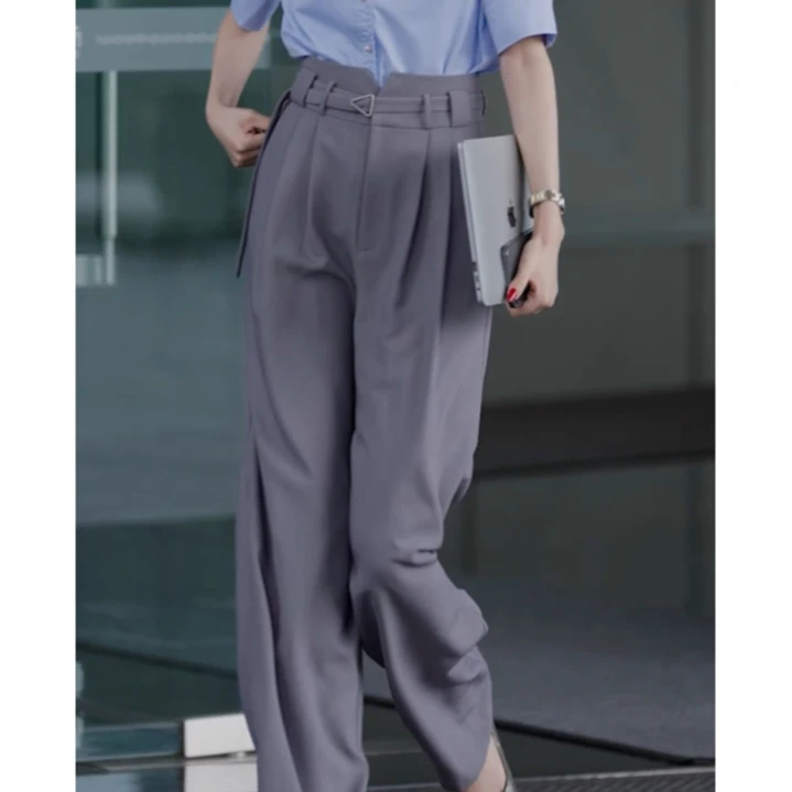 春夏季高腰系带显瘦休闲百搭阔腿垂感西装裤 23K0155