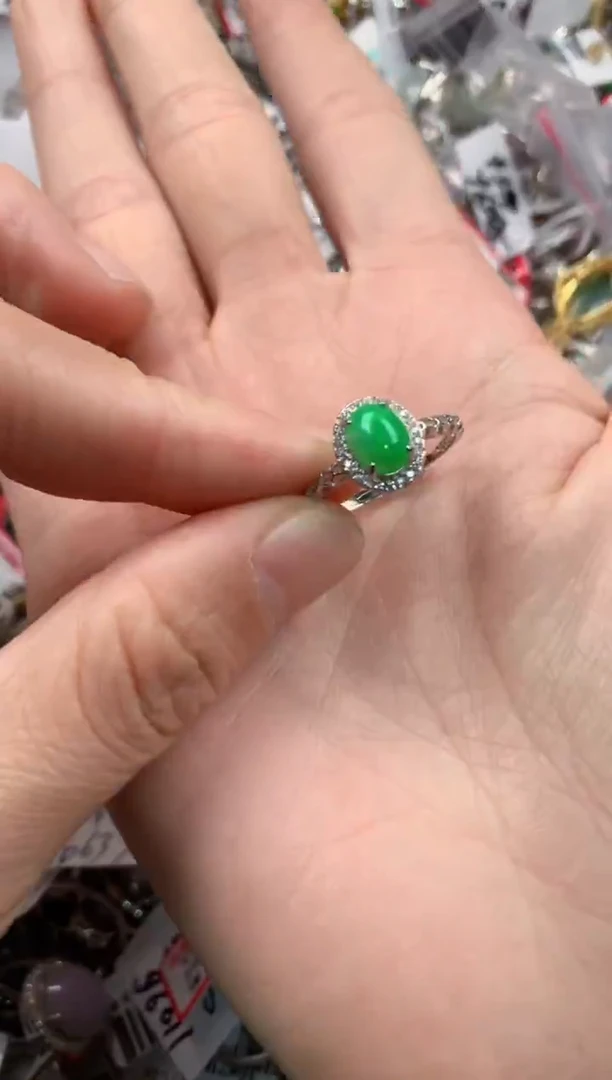 银S925镶嵌戒指翡翠555   2