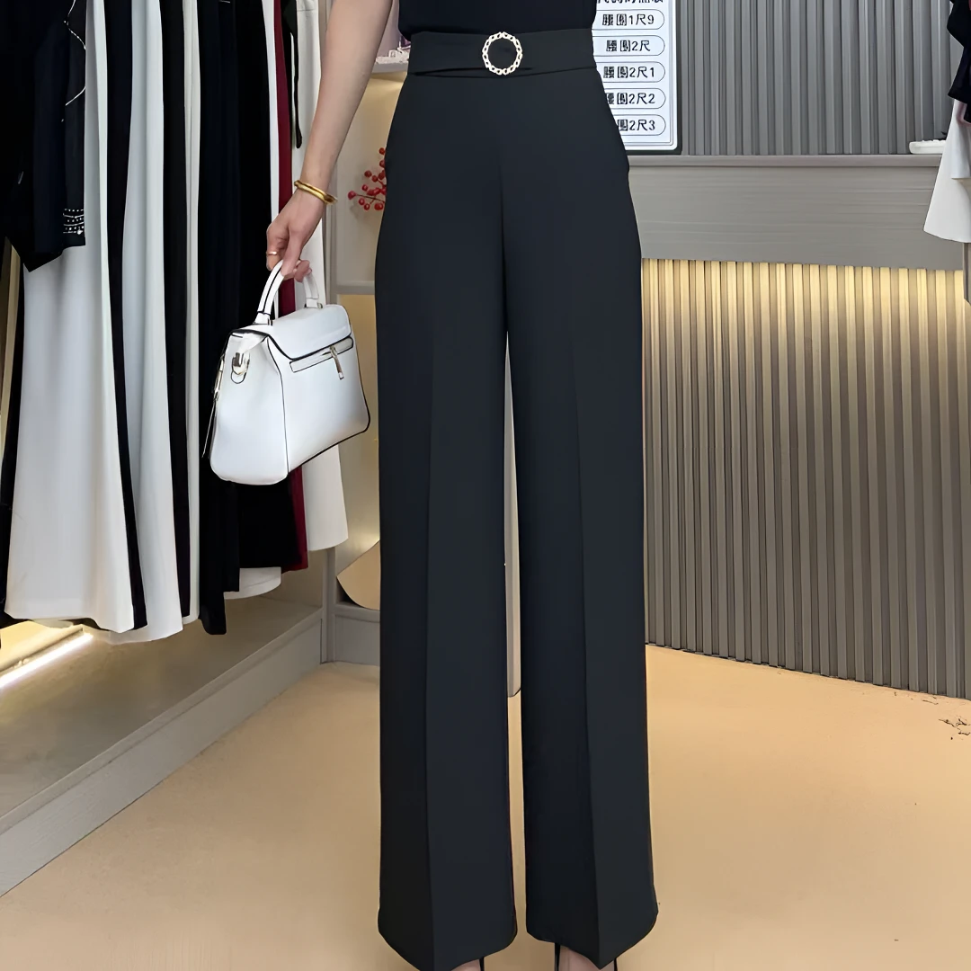 黑色冰丝西装裤子垂感阔腿裤2025夏季薄款女裤垂感休闲直筒长裤