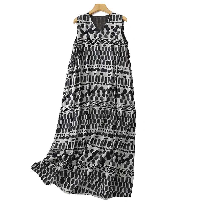 B 门店32&9！森林舞曲连衣裙」复古高级感印花垂感背心长裙女C22874