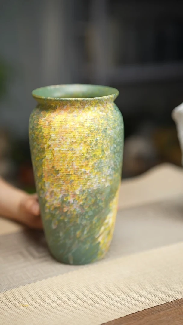 花器涂鸦绿翻口高25