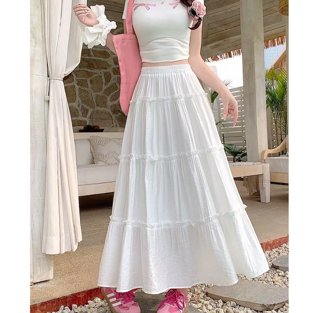 洋开心大码胖mm女装新款设计感甜妹仙女裙白色蛋糕半身裙 3129