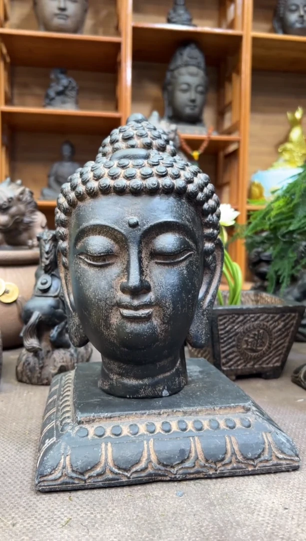 陶土【火山泥】小佛首+莲花底座