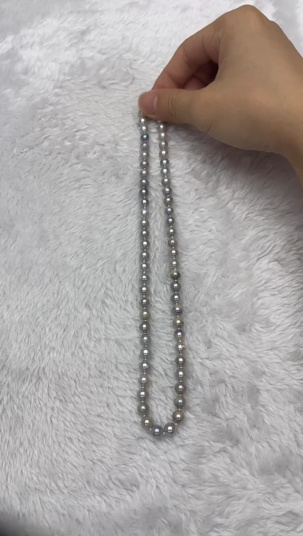 海水珍珠银S925镶嵌项链AK真多麻6.5-7mm