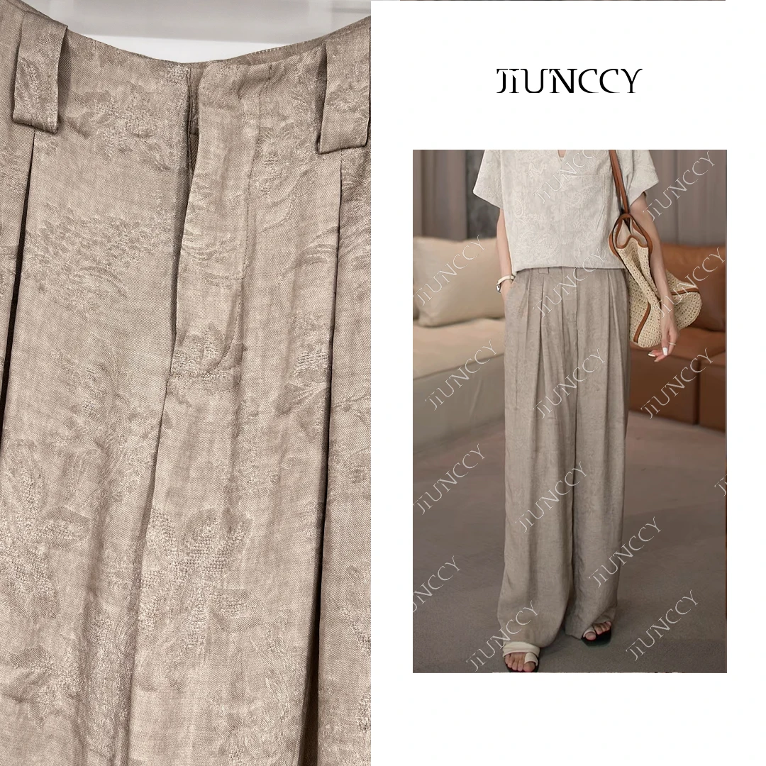 JIUNCCY【绫罗】定制炒色暗纹提花垂感宽松休闲长裤 24CK057