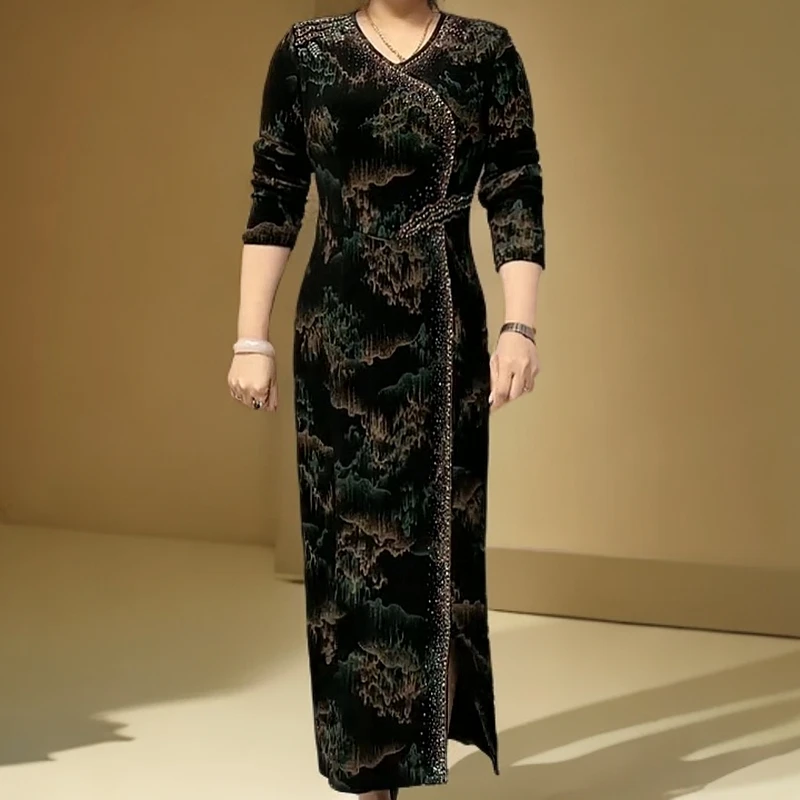 春秋款时尚中长款洋气中老年女装连衣裙气质优雅修身