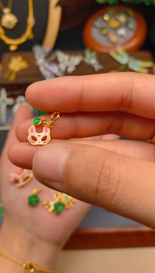 【闪购商品】翡翠吊坠(不含链)银S925镶嵌狐狸面具