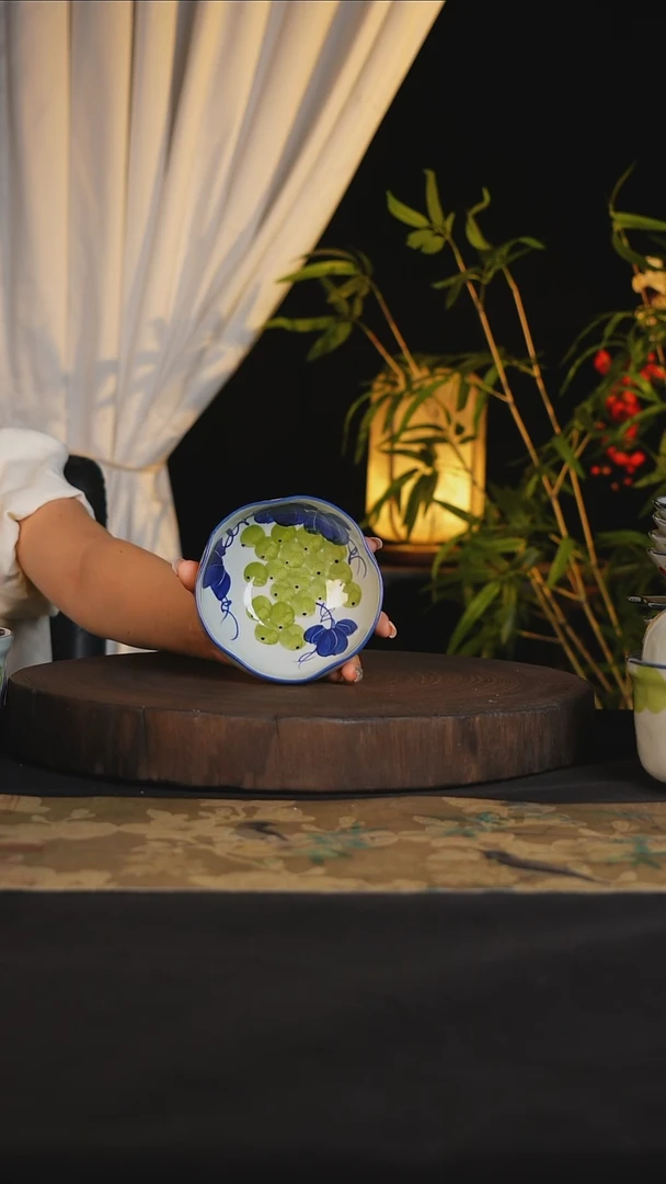 盘景德镇手工手绘高温釉下彩可进蒸箱烤箱微波炉洗碗机