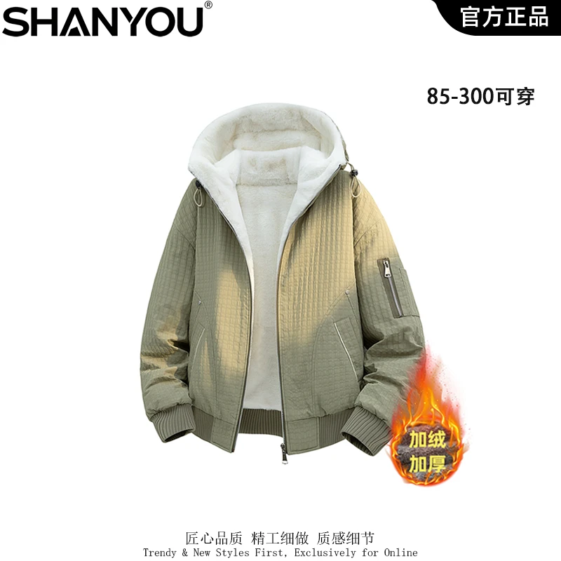 棉服男士2025冬季美式时尚加绒加厚连帽羊羔绒御寒保暖休闲棉袄